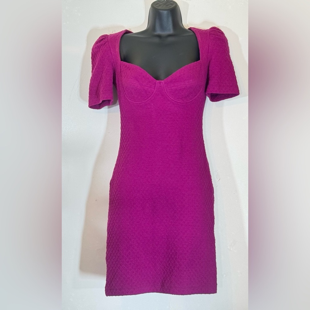 Betsey Johnson Pinup Sweetheart Neck Bodycon Mini Dress - Magenta | S - Picture 1 of 13